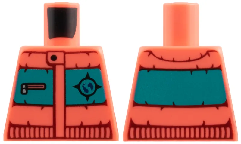 Torso Jacket, Dark Turquoise Panel, Dark Red Seams and Gathers, Arctic Explorers Logo Pattern