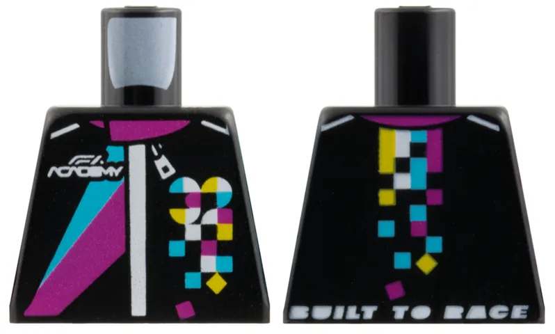 Torso Jumpsuit Magenta and Medium Azure Stripes, White 'F1 Academy and Zipper', Squares and Quarter Circles Pattern