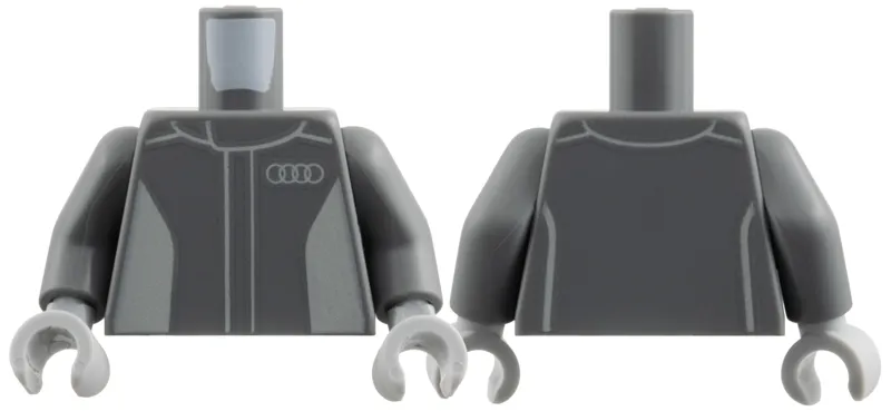 Torso Jumpsuit, Light Bluish Gray Lines and Side Panels, 4 Circles Audi Logo Pattern / Dark Bluish Gray Arms / Light Bluish Gray Hands