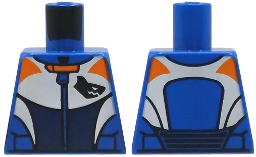 Torso Racing Suit with Zipper, White, Orange and Dark Blue Panels, Black Shark Head Logo Pattern