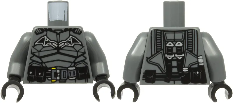 Torso Armor with Black and Silver Batman Logo, Utility Belt with Pouches and Dark Silver Buckle Pattern / Dark Bluish Gray Arms / Black Hands