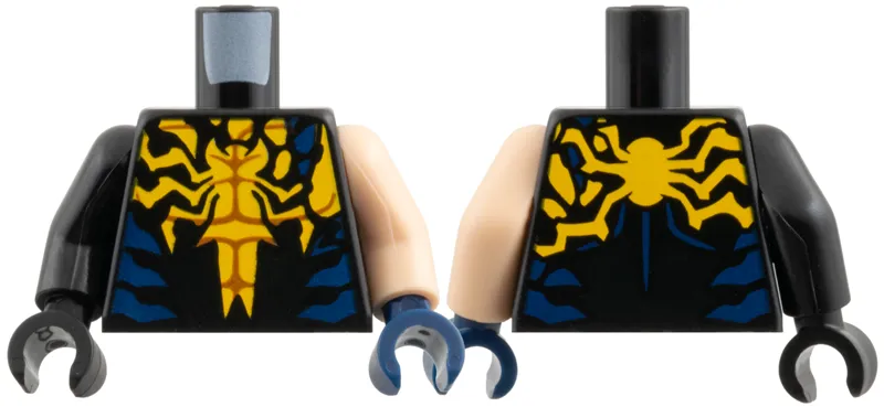 Torso Wolverine Yellow Shirt with Reddish Brown Muscle Contours, Dark Blue Side Panels, Black Symbiote Covering, Spider Shape Relief Pattern / Light Nought Arm Left / Black Arm Right / Dark Blue Hand Left / Black Hand Right