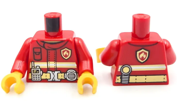 Torso Fire Jacket with Silver and Bright Light Yellow Reflective Stripes and Fire Logo Badge, Utility Belt with Buckle and Radio Pattern (BAM) / Red Arms / Yellow Hands