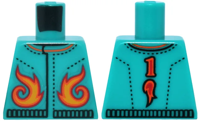 Torso Jacket with Black Stitching, Yellow, Orange and Red Flames, Number 1 on Back Pattern (BAM)