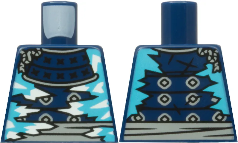 Torso Armor with Black Stitches, Medium Azure and White Ice Crystals, Light Bluish Gray Sash Pattern