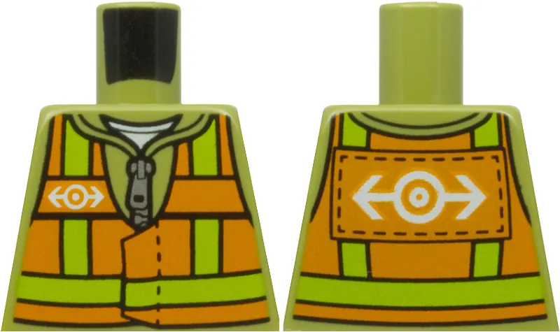 Torso Jacket with Silver Zipper, Orange Safety Vest with Lime Reflective Stripes and White Train Logo Pattern