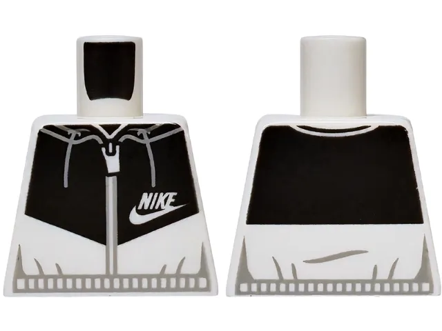 Torso Hoodie with Zipper and Nike Swoosh Logo on Black Panel, Light Bluish Gray Drawstrings and Hem Pattern