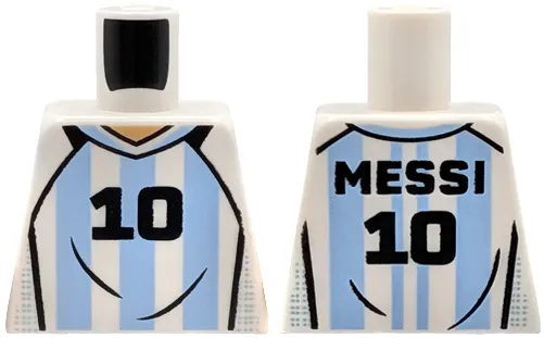 Torso Soccer / Football Jersey Argentina, Bright Light Blue Stripes, Black '10' and 'MESSI' Pattern