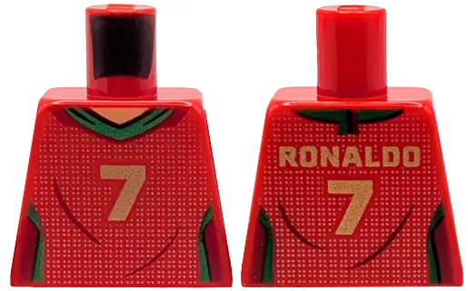 Torso Soccer / Football Jersey Portugal, White Mesh, Green Trim, Gold Number 7 and 'RONALDO' Pattern