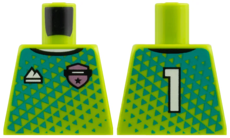 Torso Jersey, Dark Turquoise Triangles, Metallic Pink Badge, White Sports Mountain Logo and 1 on Back Pattern