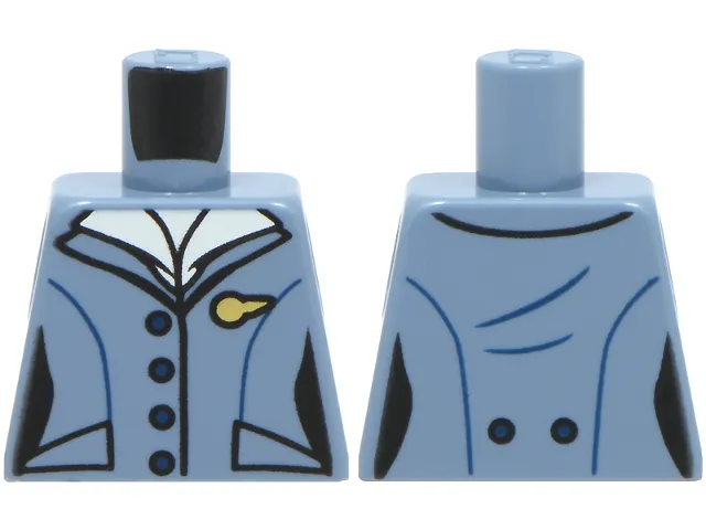 Torso Female Suit Jacket with Dark Blue Buttons and Gold Pan Am Cabin Crew Wing Pin over White Blouse Pattern