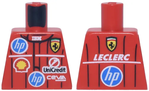 Torso Racing Suit with Black Lines, CEVA, Ferrari, HP, IBM, Shell and UniCredit Logos, White 'LECLERC' on Back Pattern