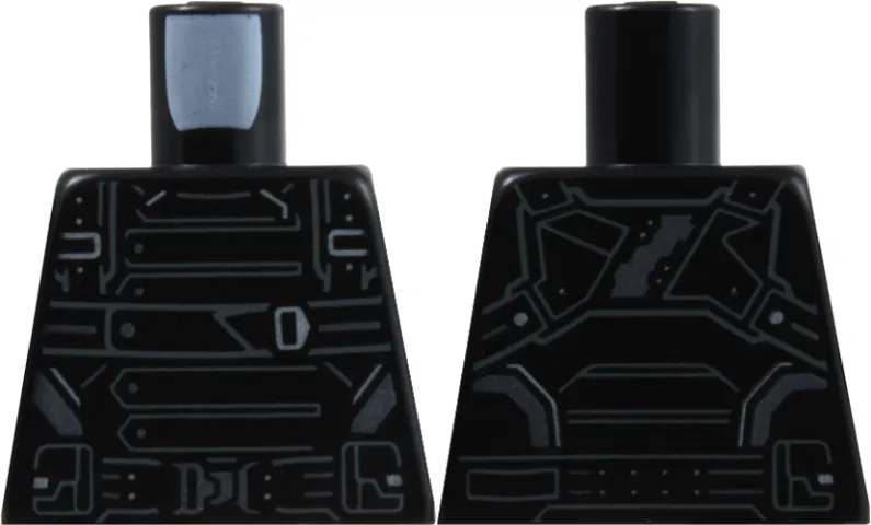 Torso Armor Panels, Straps and Belts with Dark Bluish Gray Outlines, Silver Buckles and Highlights Pattern