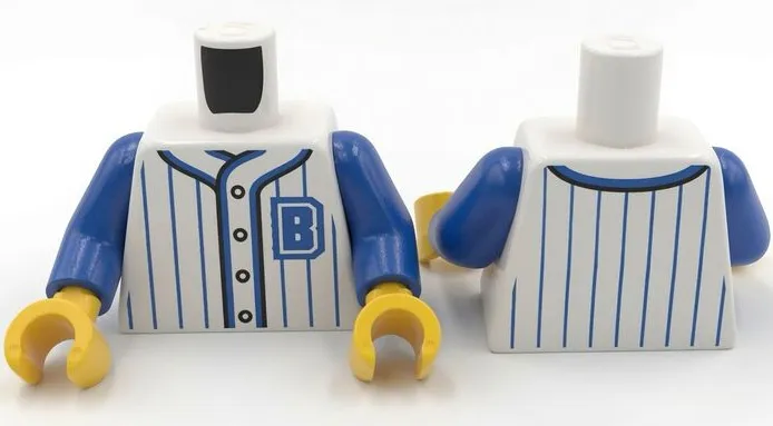 Torso Baseball Jersey with 4 Buttons, Blue Stripes, Trim and Capital Letter B Logo Pattern (BAM) / Blue Arms / Yellow Hands
