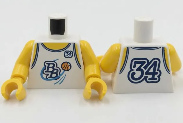 Torso Basketball Jersey Tank Top with Dark Blue '34' and 'BB' Logo, Orange Basketball, Yellow Neck and Shoulders Pattern (BAM) / Yellow Arms / Yellow Hands
