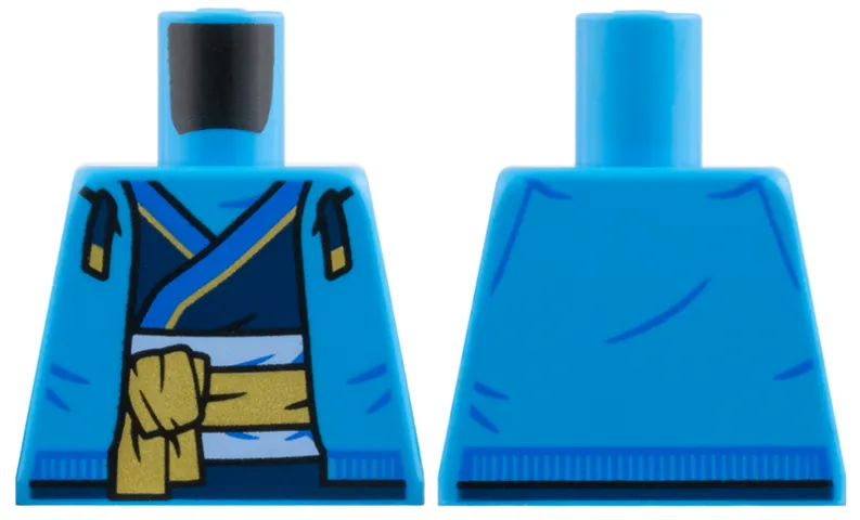 Torso Hoodie over Dark Blue Tunic, Blue Hem, Gold Sash and Trim Pattern