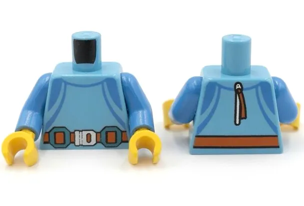 Torso Wetsuit, Dark Azure Stripes, Reddish Orange Belt with Dark Turquoise and Silver Buckles, Zipper on Back Pattern (BAM) / Dark Azure Arms / Yellow Hands