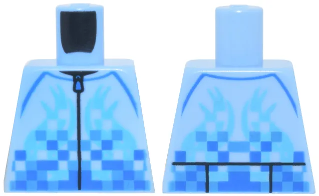 Torso Cycling Jersey with Zipper, Medium Azure Flames, Blue and Dark Azure Checkered Pattern (BAM)