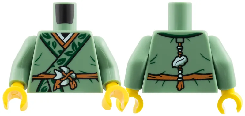 Torso Tunic, Dark Green Hems with Leaves, Medium Nougat Belt and Trim Pattern / Sand Green Arms / Yellow Hands