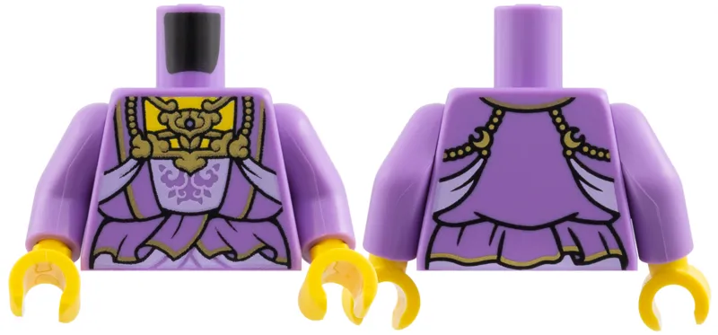 Torso Dress, Ornate Gold Chestpiece and Trim, Lavender Panel and Ribbons, Ruffles Pattern / Medium Lavender Arms / Yellow Hands