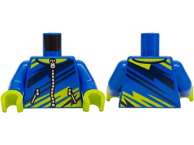 Torso Jacket with Silver Zippers, Dark Blue and Lime Diagonal Stripes Pattern / Blue Arms / Lime Hands
