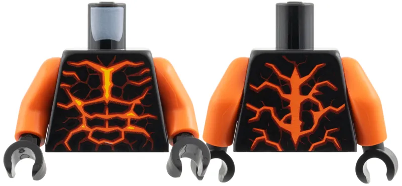 Torso Orange, Yellow, and Dark Red Lava Fire Muscle Contours Pattern / Reddish Orange Arms / Black Hands
