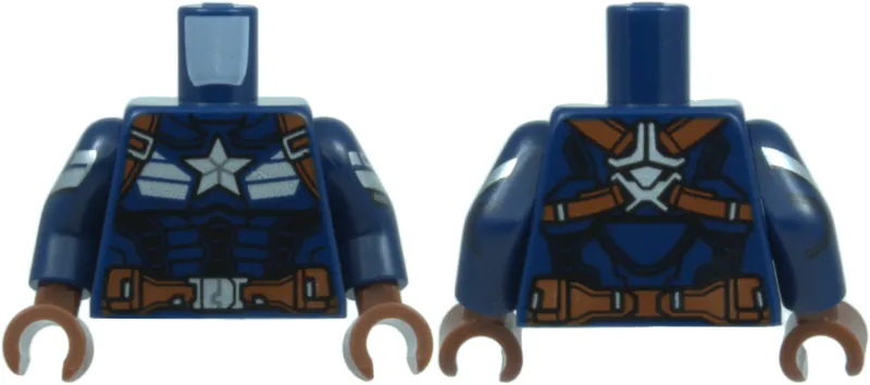 Torso Armor with Silver Star, Stripes, and Buckles, Reddish Brown Straps and Belt, and Black Muscle Highlights Pattern / Dark Blue Arms with Silver Armor, Black Outlines, and Sand Blue SHIELD Logo Pattern / Reddish Brown Hands