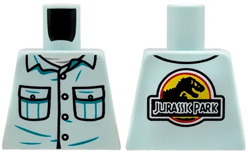 Torso Shirt with 2 Black Pockets with Buttons over White Undershirt, Dark Turquoise Creases, Jurassic Park Logo Pattern