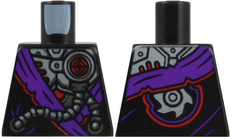 Torso Robe with Dark Purple Hem and Silver Robot Armor, Hoses and Red Circle on Left, Saw Blade on Back Pattern