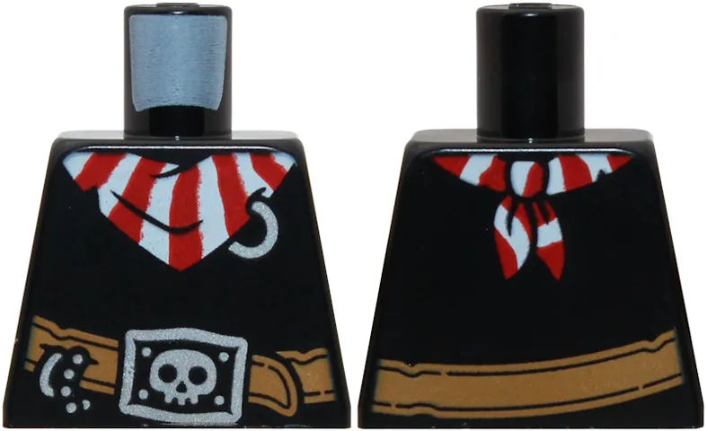 Torso Pirate with Red and White Striped Bandana, Medium Nougat Belt, Silver Rings, Chain, and Buckle with Skull Pattern