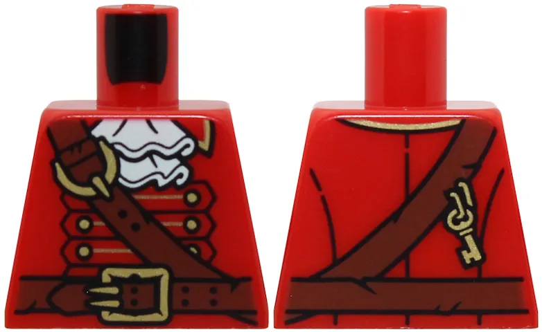 Torso Pirate Captain, White Ruffled Collar, Reddish Brown Shoulder Belt, Gold Buckles, Buttons, and Key on Back Pattern