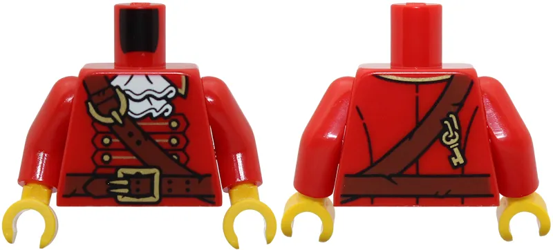 Torso Pirate Captain, White Ruffled Collar, Reddish Brown Shoulder Belt, Gold Buckles, Buttons, and Key on Back Pattern / Red Arms / Yellow Hands
