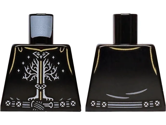 Torso Armor with Gold Highlights, Silver Stars and Tree with Roots (White Tree of Gondor), Dark Bluish Gray Belt with Buckle Pattern