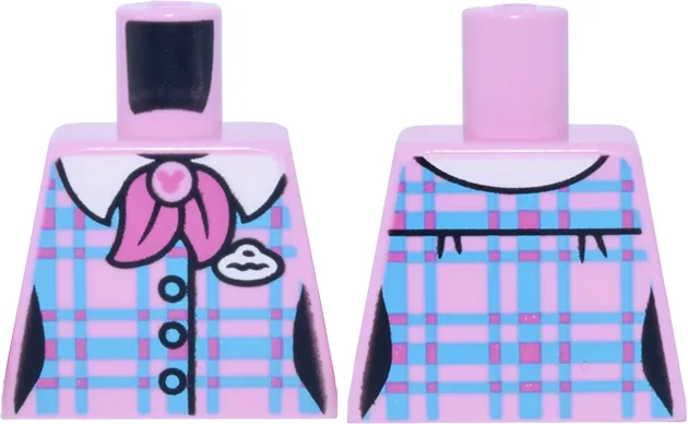 Torso Female Medium Azure and Dark Pink Plaid Shirt, Ascot and Mickey Mouse Clasp, White Collar and Badge Pattern