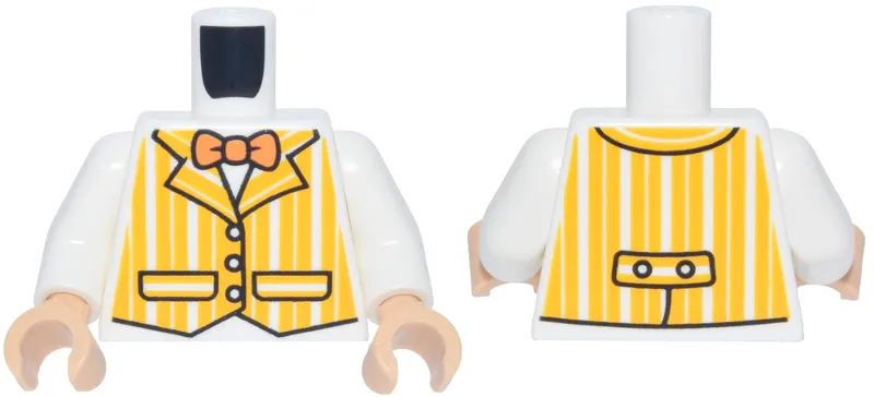 Torso Vest with Bright Light Orange Vertical Stripes, Black Trim and Pockets, Orange Bow Tie Pattern / White Arms / Medium Tan Hands