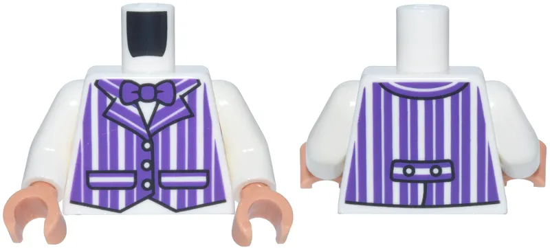 Torso Vest with Dark Purple Vertical Stripes and Bow Tie, Black Trim and Pockets Pattern / White Arms / Nougat Hands