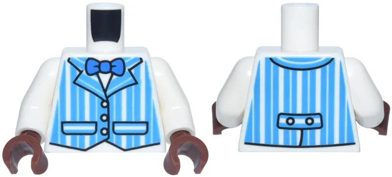Torso Vest with Dark Azure Vertical Stripes, Black Trim and Pockets, Blue Bow Tie Pattern / White Arms / Reddish Brown Hands