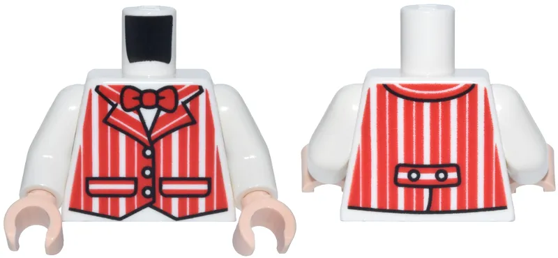 Torso Vest with Red Vertical Stripes and Bow Tie, Black Trim and Pockets Pattern / White Arms / Light Nougat Hands