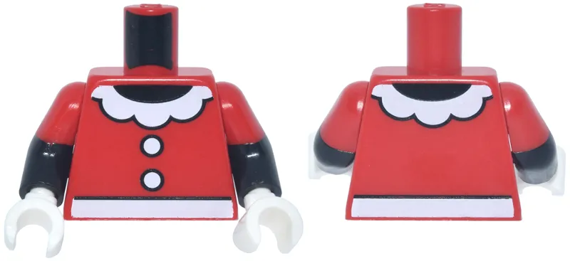 Torso White Belt, Buttons and Scalloped Collar with 5 Sections, Black Neck Pattern / Black Arms with Molded Red Short Sleeves / White Hands