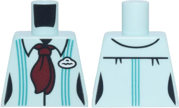 Torso Female Shirt with Collar and Dark Turquoise Vertical Stripes, Dark Red Tie, White Badge Pattern