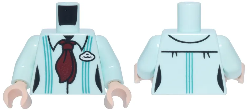 Torso Female Shirt with Collar and Dark Turquoise Vertical Stripes, Dark Red Tie, White Badge Pattern / Light Aqua Arms / Light Nougat Hands