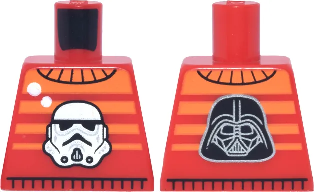 Torso Sweater with Orange Stripes and White Star Wars Stormtrooper Helmet, Black and Silver Darth Vader on Back Pattern