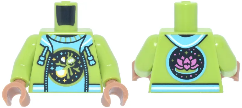 Torso Sweater with Ant, Hoodie Open with Medium Azure and White Striped Trim and Dark Pink Water Lily on Back Pattern  / Lime Arms / Medium Nougat Hands