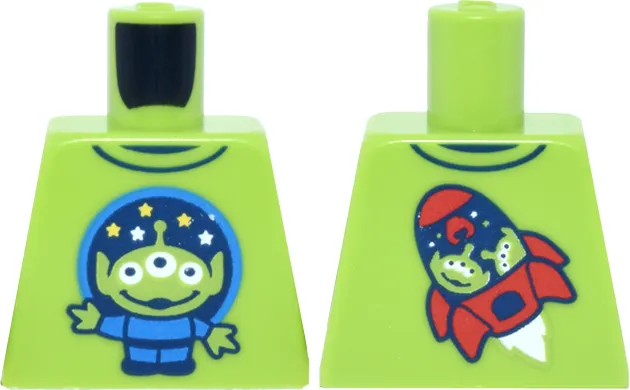 Torso Shirt with Dark Blue Trim and Dark Azure Circle, Stars and Toy Story Alien, Red Rocket on Back Pattern