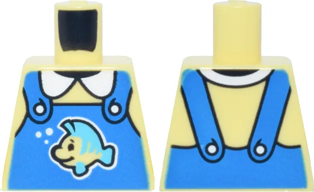 Torso Blue Overalls with Little Mermaid Flounder and White Buttons and Collar Pattern