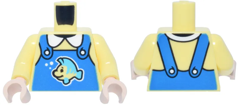 Torso Blue Overalls with Little Mermaid Flounder and White Buttons and Collar Pattern / Bright Light Yellow Arms / Light Nougat Hands