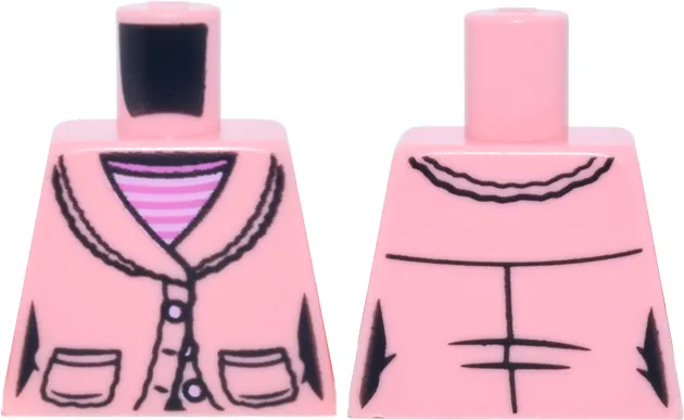 Torso Female Jacket with Black Trim and Pockets over Dark Pink and Bright Pink Striped Shirt Pattern