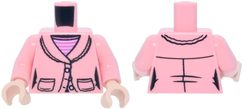 Torso Female Jacket with Black Trim and Pockets over Dark Pink and Bright Pink Striped Shirt Pattern / Warm Pink Arms / Light Nougat Hands