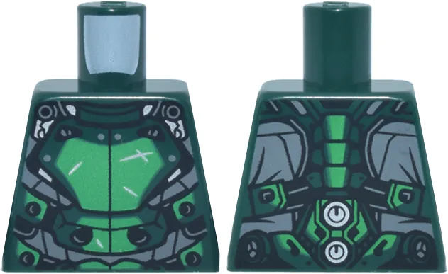 Torso Armor with Bright Green Plates, Dark Bluish Gray Trim and Silver Clasps and Scratches Pattern