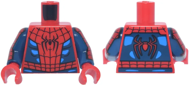 Torso Spider-Man Costume with Black Webbing, Dark Blue Side Panels and Waist with Dark Azure Highlights Pattern / Dark Blue Arms with Red and Black Webbing Pattern / Red Hands